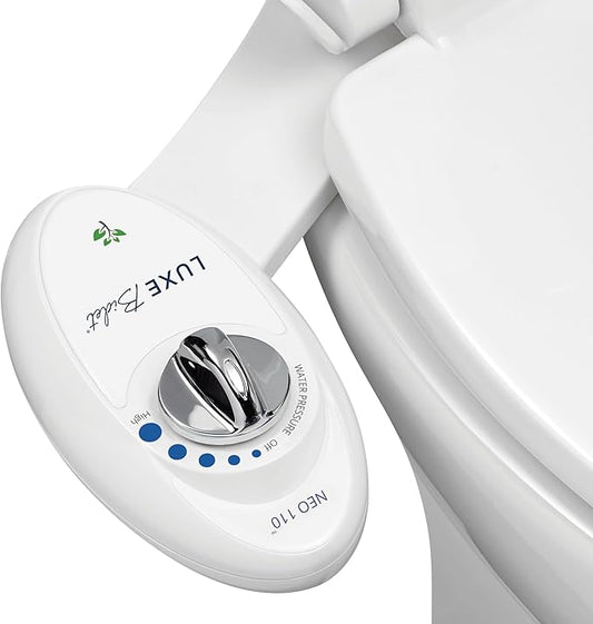 LUXE Bidet NEO 110 - Single Nozzle, Non-Electric Bidet Attachment for Toilet Seat, Adjustable Water Pressure, Rear Wash (White)
