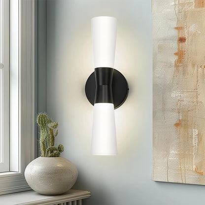 kudos 2 Pack Black Vanity Lights, Milk White Glass, 3CCT, KDVL13-BK-2PK | LED, 14W, 1100 Lumens, 3000K, 4000K and 5000K Selectable, Hardwired,for Bathrooms and Bedrooms