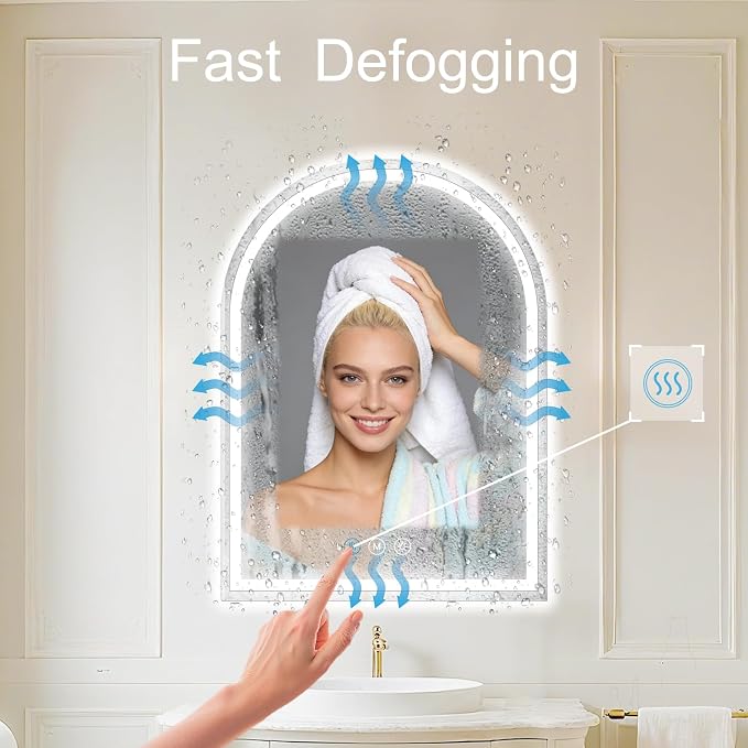 Arched LED Bathroom Mirrors with Lights 20"x28" LED Mirror for Bathroom, Anti-Fog, Anti-Fog, Dimmable, 3 Color, Shatterproof, Touch Sensor