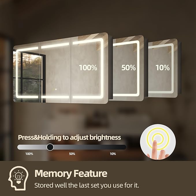 60''x32'' LED Bathroom Mirror Cabinet with Lights, Wall Mounted or Recessed Medicine Cabinet, Dimmable Front& Anti-Fog, Adjustable Shelves, Modern Aluminum Storage Cabinet (60x32 in | 3 Doors)