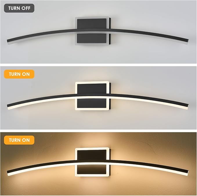 Benkut Modern LED Wall Sconce Black LED Bathroom Light Fixtures Over Mirror Wall Lighting for Bathroom, Dimmable Long Vanity Light for Bathroom Living Dining Room(5CCT 31.5Inch)