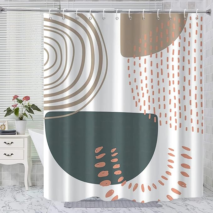 Boho Shower Curtain, Mid Century Modern Abstract Minimalist Beige Neutral Machine Washable Waterproof Fabric Stall Size for Bathroom Bathtub with Hooks 60Wx72H