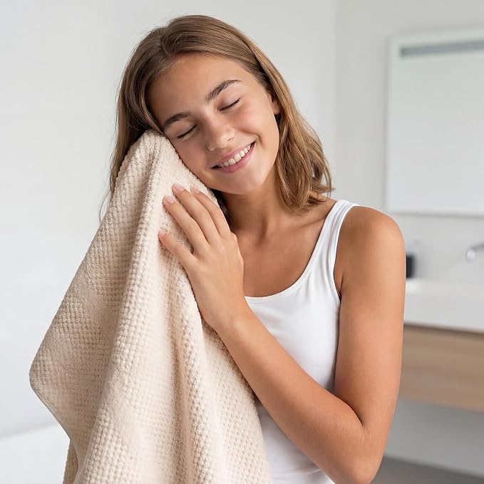 ecolook Microfiber Bath Towels Set of 4, 31 x 63 Inch Extra Large Bath Towel Set, Super Soft & Highly Absorbent, Quick Dry Lightweight Towels for Bathroom, Gym, Spa, Pool & Travel, Camel