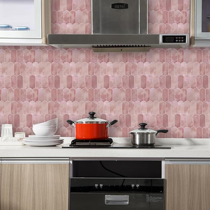 Vamos Tile 10-Sheet Backsplash Peel and Stick Tile, Pink Self Adhesive Vinyl Wall Tiles, Stick on Backsplash for Kitchen, Bathroom,RV (Thicker Design)