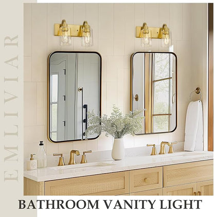 Emliviar 2-Light Brushed Gold Vanity Light, Modern Farmhouse Bathroom Light Fixture, Indoor Wall Sconce Lighting for Bedroom Entryway, YCE237B-2W BG