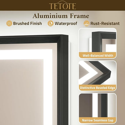 Led Bathroom Mirror 30 x 30 with Brushed Black Frame Anti-Fog Frontlit & Backlit Vanity Mirror Stepless Dimmable Lighted Mirrors for Bathroom Wall 3 Colors White/Warm/Natural Wall-Mounted
