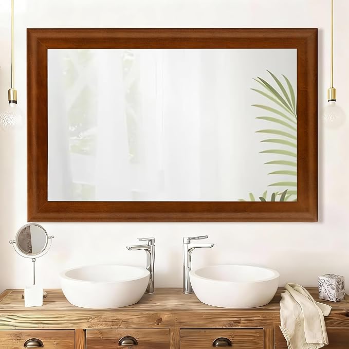 Rustic Wood Wall Mirror for Bathroom,Rectangle 24 x 36 inch Vanity Mirrors | Hanging Mirror with Wooden Frame for Living Room,Bedroom,Entryway(Walnut Brown)