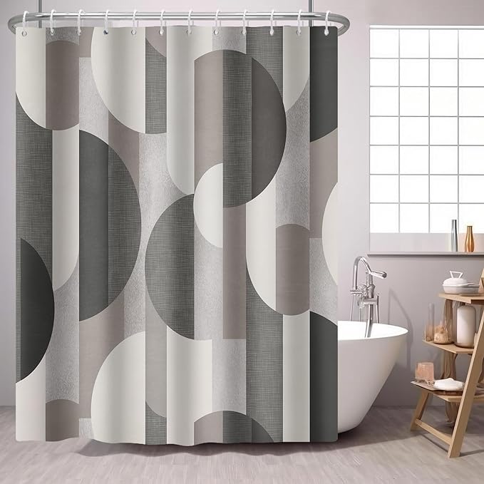Abstract Shower Curtain Brown Tan Grey Mid Century,Morden Circular Square Minimalist Geometry Fabric Shower Curtains Bathroom Accessories