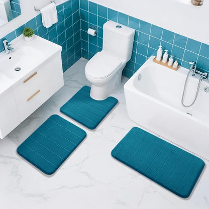 Yimobra Memory Foam Toilet Bath Mat U-Shaped, Soft and Comfortable, Water Absorption, Non-Slip, Thick, Machine Wash and Easier to Dry for Bathroom Commode Contour Rug, 24 X 20 Inches, Peacock Blue