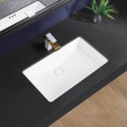 Undermount Bathroom Sink 27x17 Inch Small Bathroom Sink White Porcelain Ceramic Bathroom Under Counter Lavatory Vanity Sink Basin Rectangular Undermount Sinks with Overflow