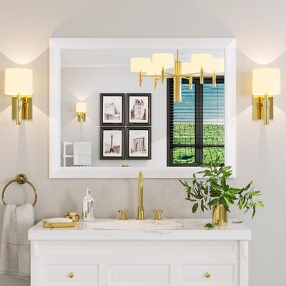 Bathroom Mirror for Wall, 40x30 Inch (White) | HD Reflection, Tempered Glass, Thick Metal Framed Rectangle Mirrors for Over Sink, Vanity, Bedroom, Living Room, Entryway.