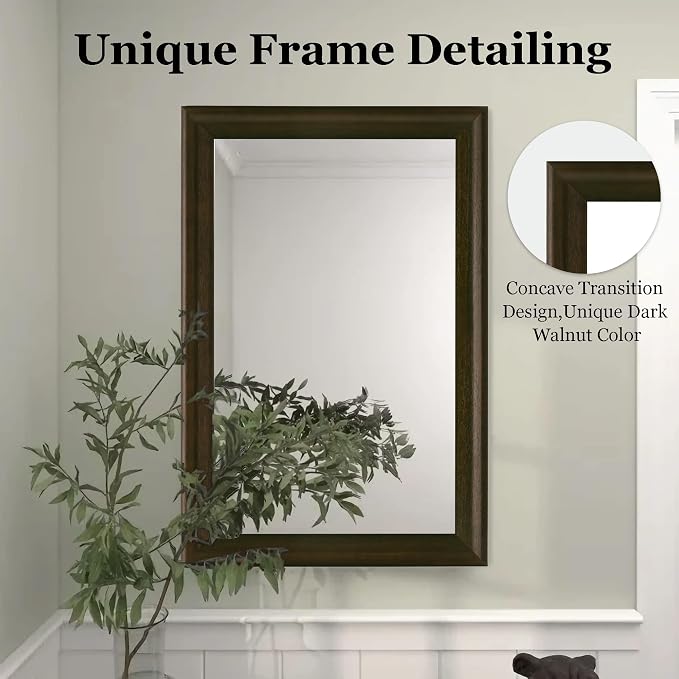 Rustic Wood Wall Mirror for Bathroom,Rectangle 24 x 36 Inch, Black Walnut | Hanging Mirror with Wooden Frame for Living Room,Bedroom,Entryway(Dark Walnut)