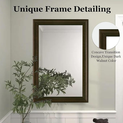 Rustic Wood Wall Mirror for Bathroom,Rectangle 24 x 36 Inch, Black Walnut | Hanging Mirror with Wooden Frame for Living Room,Bedroom,Entryway(Dark Walnut)