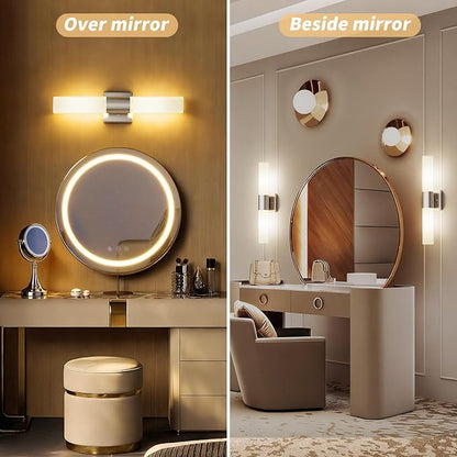 Modern 21" Bathroom Vanity Wall Sconce, Frosted Glass, Silver | Indoor Lighting Fixture, For Living Room, Stairs & Bedroom, Mounting Hardware Included, Easy To Install, Sturdy Metal Build.