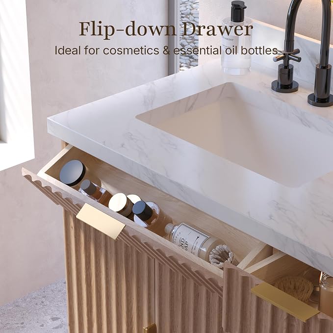 60 inch Double Sink Bathroom Vanity with Countertop,2 Rectangular Porcelain Sink, Solid Wood, 1.5 inch Carrara White Quartz, 4 Soft Closing Doors,3 Dovetail Drawers,2 Tilt Drawer