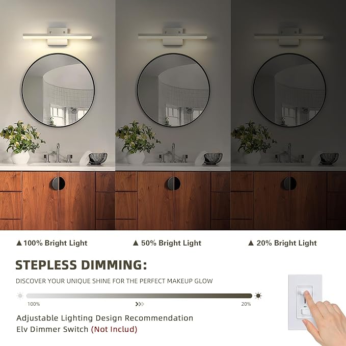 Brushed Nickel Vanity Lights - Dimmable 5CCT Bathroom Lighting Fixtures Over Mirror, Adjustable Angle Wall Light, 15.75" Long 12W LED Bar Light