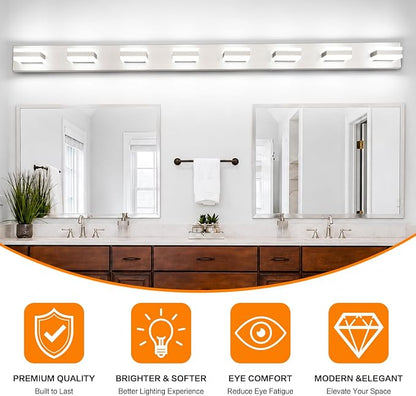 SOLFART Bathroom Light Fixtures Brushed Nickel Vanity Lights for Bathroom Above Mirror, 8 Light Led Lighting Fixture, Nickel Vanity Light, 61 Inch Vanity Light Over Mirror