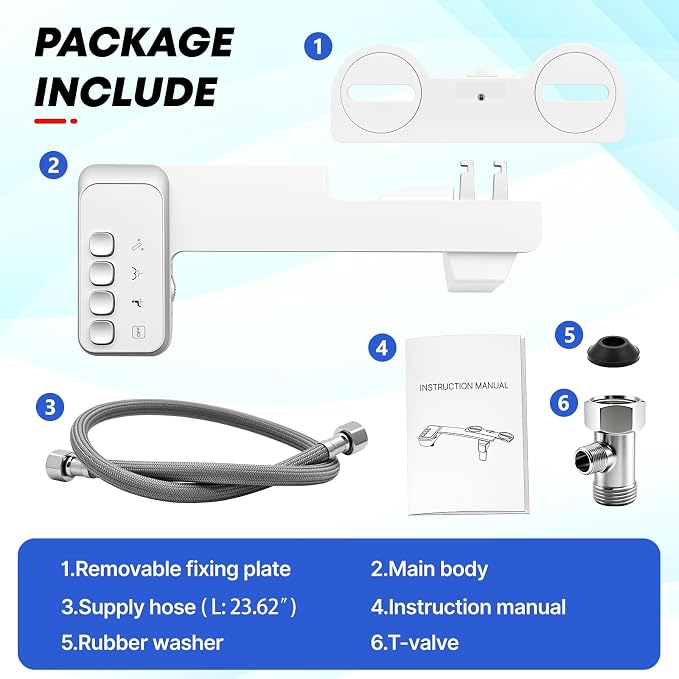 Bidet Attachment for Toilet,Independent Adjustable Water Pressure,Self Cleaning Non-Electric Dual Nozzle for Frontal & Rear Wash,Fresh Water Bidet Toilet Seat, White