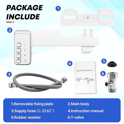Bidet Attachment for Toilet,Independent Adjustable Water Pressure,Self Cleaning Non-Electric Dual Nozzle for Frontal & Rear Wash,Fresh Water Bidet Toilet Seat, White