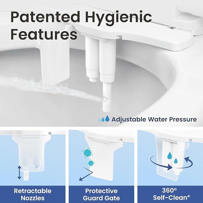 LUXE Bidet NEO 320 PLUS - Warm Water Bidet Attachment for Toilet, White 2 | Non-Electric, Warm Water, Dual Nozzle, Slide-In Install, 360° Self-Clean, EZ-Lift to Clean, Feminine & Rear Wash
