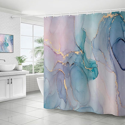 Pink Purple Marble Shower Curtain Teal Blue Abstract Modern Ink Art Colorful Bathroom Curtains Waterproof Polyester Fabric Bath Curtain 72 x 72 Inch with 12 Hooks
