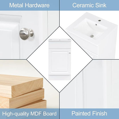 Christopher Knight Home Doreen 18" Bathroom Vanity with Ceramic Sink, Bathroom Vanity Cabinet with Door Organizer,Wooden Bathroom Storage Cabinet with Adjustable Shelf,Pedestal Sink with Storage,White