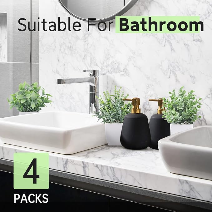 Der Rose 4 Pack 7" Mini Fake Plants, Artificial Plants for Bathroom Decor | Frosted eucalyptus look, easy-care artificial greenery, for desk shelf windowsill office tabletop dorm and classroom decor