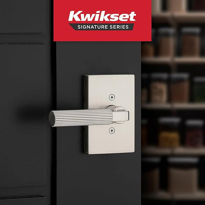 Kwikset Mirada Reeded Dummy Door Handle, Single Sided Lever for Closets, French Double Doors, and Pantry, Satin Nickel, Non-Turning Reversible Interior Push/Pull Lever, with Microban Protection