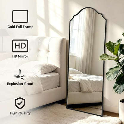 Besdomus Scalloped Full Length Mirror: 21"x56" Black Arched Floor Mirror | Classical Minimalist Wooden Frame Body Long Mirror for Wall/Bedroom/Cloakroom/Entryway/Living Room - Home Decor for Housewife