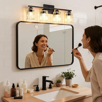 TALOYA Black 4-Light Bathroom Vanity Light with Fluted Cylinder Glass Shade | Modern Vanity Lighting Fixtures, Bathroom Lights Over Mirror, Wall Mount Mirror Light Fixtures for Bathroom Hallway Bedroom