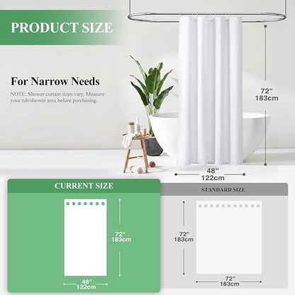 Stall Waffle Shower Curtain 256 GSM Heavy Fabric 48x72 White | 48 Inch Wide, Thick Cloth, Weighted Hem, Water Repellent, Hotel Luxury Polyester Shower Curtain Set for Bathroom 8 Hooks