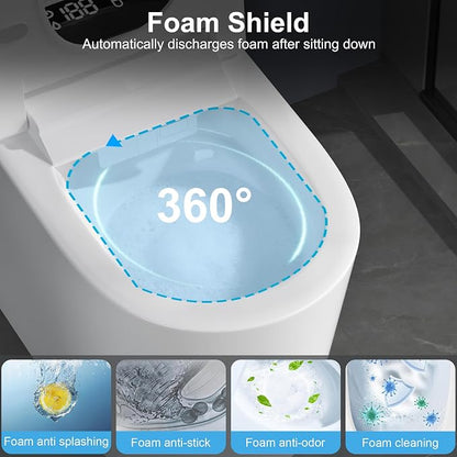 Smart Bidet Toilet with Tank, Foam Shield, Dual Auto Flush, Manual Soft-Close Lid&Seat, Foot Sensor, Electric Modern One Piece Toilets for Bathroom with Siphon Dual Flush 0.8/1.2 GPF