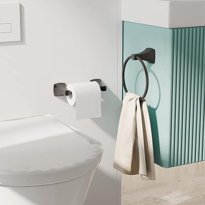 Bathroom Hardware Set 2 Pieces Toilet Paper Holder and Towel Ring Wall Mounted Stainless Steel and Zinc Alloy Matte Black