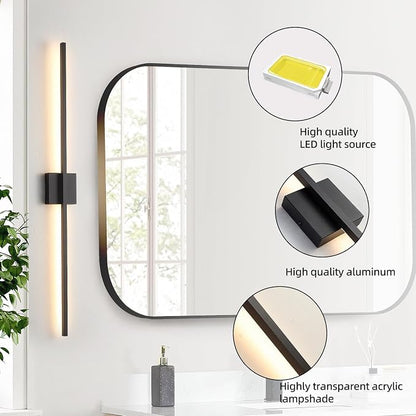 Black Wall Sconces Set of Two, 40 Inch Dimmable LED | Wall Sconce Modern Black Sconces Set of 2 for Bathroom, Living Room, Bedroom, Hardwired 3000K (2 Pack)