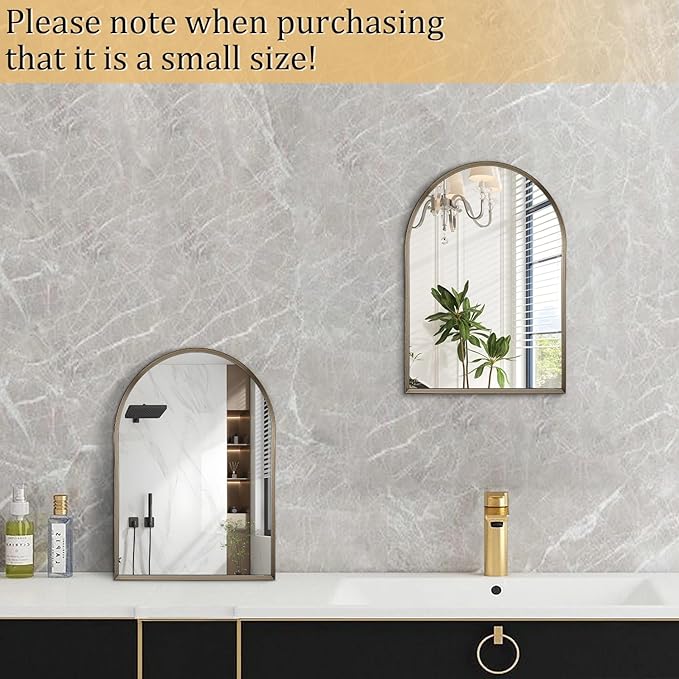 Arched Mirror Bathroom Wall Mirror 16"x12" Brushed Metal Vanity Wall Mounted Mirror for LivingRoom Bedroom Entryway Room Home Decor