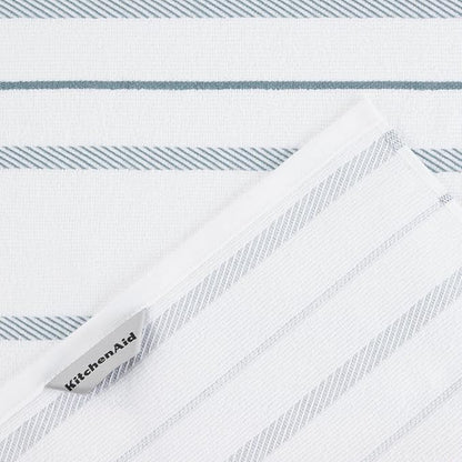 KitchenAid Albany Kitchen Towel 4-Pack Set, Fog Blue/White, 16"x26"