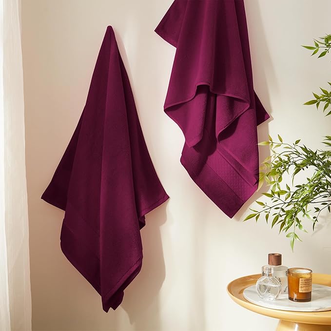 COZYART Bath Towel Set 6 PCS, Burgundy Luxury 100% Turkish Cotton 650GSM | Soft Absorbent Quick Dry, OEKO‑Tex 100 Cert. Zero Twist Ring Spun Cotton, Plush Fluffy, Breathable Hotel Quality Towels Set