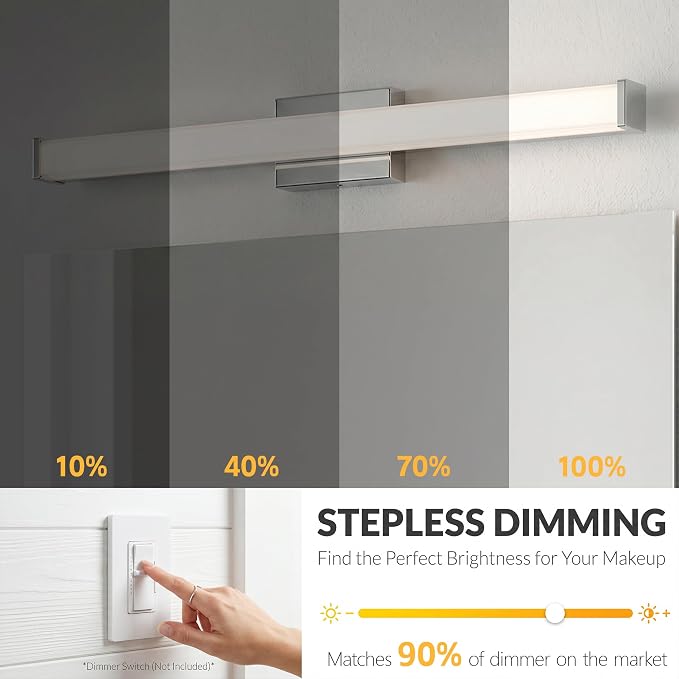 URSOLA 36" Modern LED Bathroom Light Fixtures, Chrome 3CCT Dimmable Bathroom Vanity Light Over Mirror, Bathroom Vanity Bath Bar Lights with Double Layer Acrylic Shade