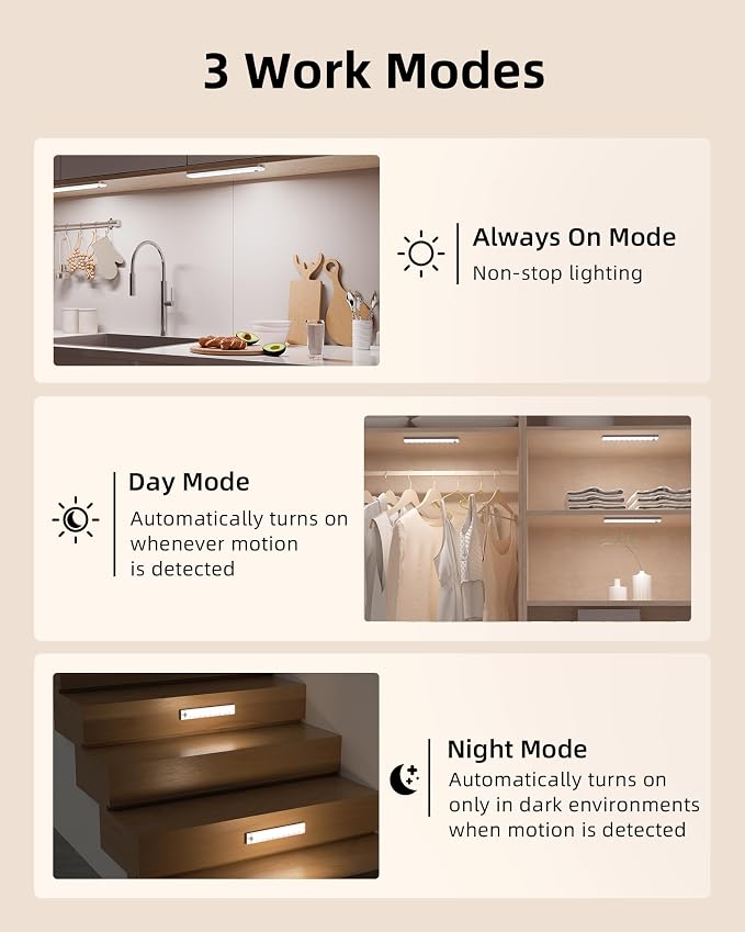 EZVALO 3-Pack Under Cabinet Lighting with Charging Station, 1800mAh Rechargeable Wireless Motion Sensor Lights, 3 Color Temps, Dimmable, Timer, Magnetic, with Remote Control for Kitchen, Closet