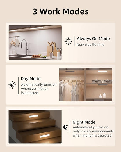 EZVALO 3-Pack Under Cabinet Lighting with Charging Station, 1800mAh Rechargeable Wireless Motion Sensor Lights, 3 Color Temps, Dimmable, Timer, Magnetic, with Remote Control for Kitchen, Closet