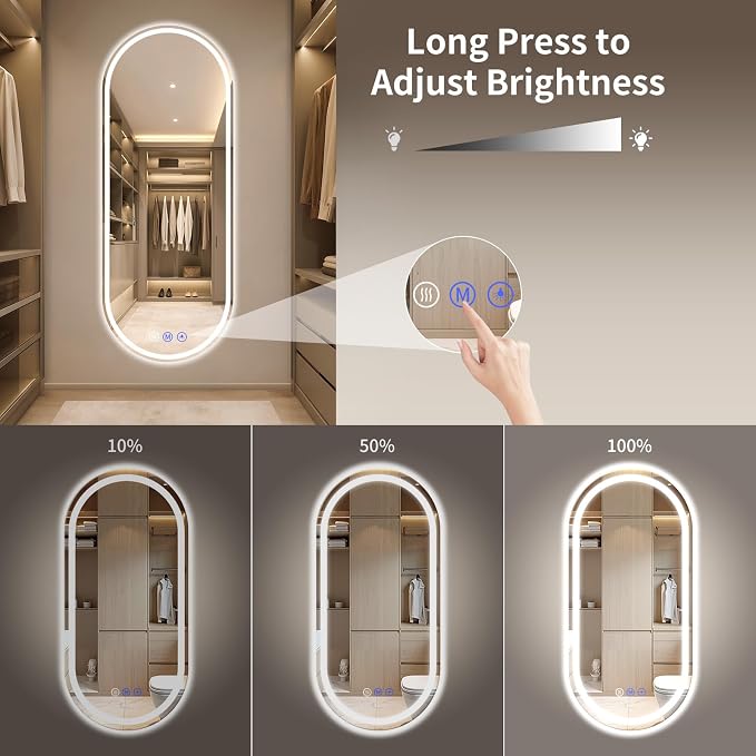 Oval LED Bathroom Mirror, 21"x 64" Led Full Length Mirror | Frameless Large LED Mirror with Front Light & Backlit, Anti-Fog, Dimmable Wall Mounted Lighted Mirror, Smart Bathroom Mirror