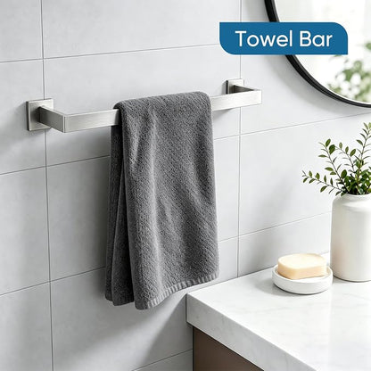 Brushed Nickel Towel Bar, SUS304 Stainless Steel Bathroom Hardware Set, Towel Racks for Bathroom Wall Mounted 16-Inches