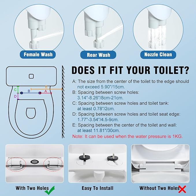 Bidet Attachment for Toilet Warm Water, Temperature Display Hot & Cold Water Non-Electric Adjustable Pressure Self Cleaning Frontal & Rear Dual Nozzle Wash Bidet Attachment for Rear & Feminine Wash