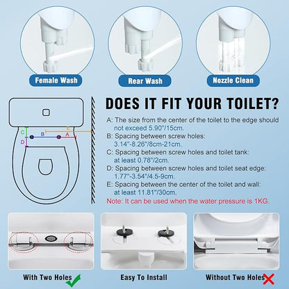 Bidet Attachment for Toilet Warm Water, Temperature Display Hot & Cold Water Non-Electric Adjustable Pressure Self Cleaning Frontal & Rear Dual Nozzle Wash Bidet Attachment for Rear & Feminine Wash