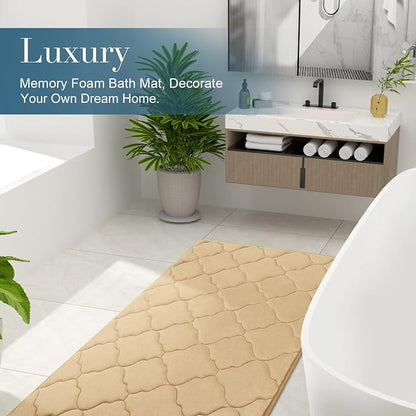 OLANLY Memory Foam Bath Mat Rug 40x32, Ultra Soft and Absorbent Bathroom Rugs, Non-Slip, Comfortable, Machine Washable Bath Carpet for Bathroom Floor, Tub, Shower and Home Decor Accessories, Beige