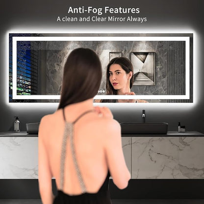 LOAAO 96"X36" LED Bathroom Mirror with Lights, UL Listed | Anti-Fog, Dimmable, 3 Color Temperature, Backlit + Front Lit, Memory Function, Tempered Glass