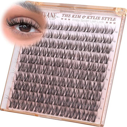 Wispy Lash Clusters Spider Eyelash Clusters 10-16mm Natural Cluster Eyelash Extensions Fluffy DD Curl Individual Lashes Clusters Breeze Eyelashes Cluster with Soft Clear Band Kim K Lash Style