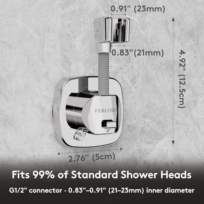 Shower Head Holder with Suction | 360° Swivel | Gray | Tool-free install in seconds, 360° swivel head, 10kg built-in storage hook, removable, rust-resistant, strong suction grip