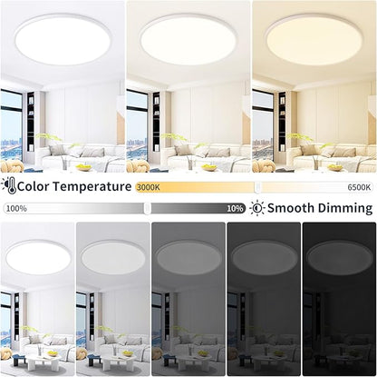 24 Inch Dimmable Ceiling Light Flush Mount 54W Remote Control LED Fixture 5400LM 3000K-6500K Adjustable Round Bright Lamp for Bedroom Kitchen Living Room Dining Bathroom White