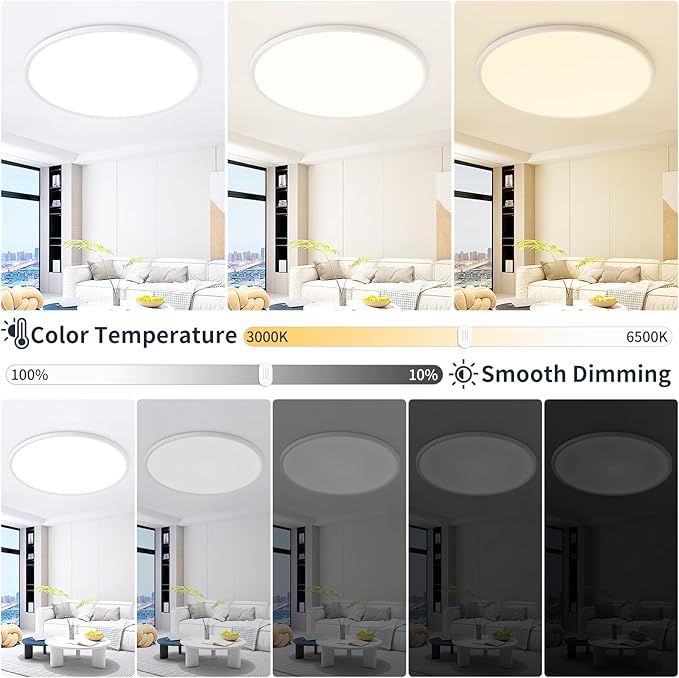 20 Inch Flush Mount Ceiling Light with Remote, 45W Dimmable LED Fixture 4500LM, 3000K-6500K Adjustable, Round Ceiling Lamp for Bedroom, Kitchen, Living Room, Dining Room, Bathroom, White